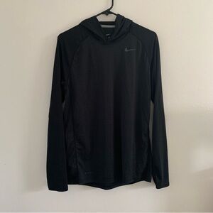 Nike Men's Black and Gray Striped Hooded Long Sleeve Shirt